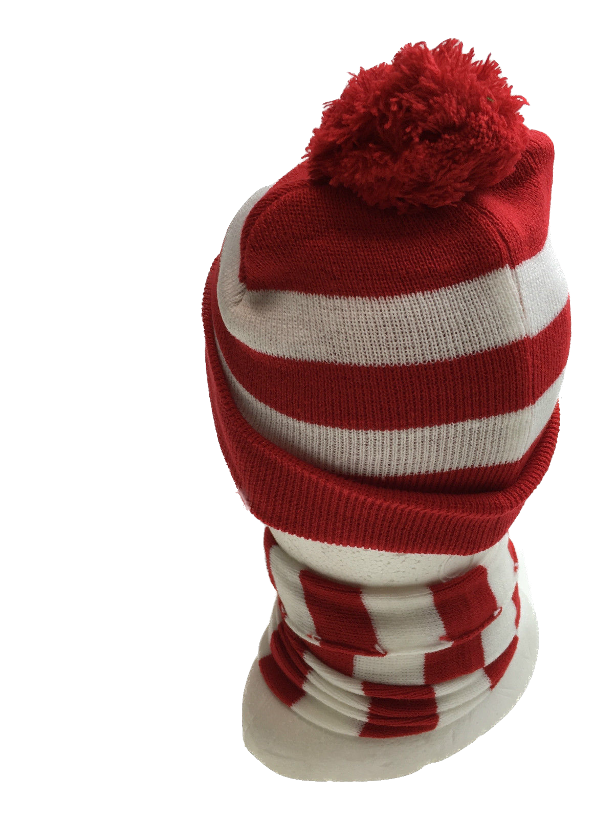 Red White Stripe BEANIE & SCARF SET Hat Where's Wally Waldo Costume Ski Winter Cap