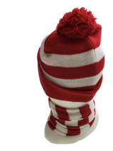 Red White Stripe BEANIE & SCARF SET Hat Where's Wally Waldo Costume Ski Winter Cap