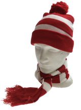 Red White Stripe BEANIE & SCARF SET Hat Where's Wally Waldo Costume Ski Winter Cap