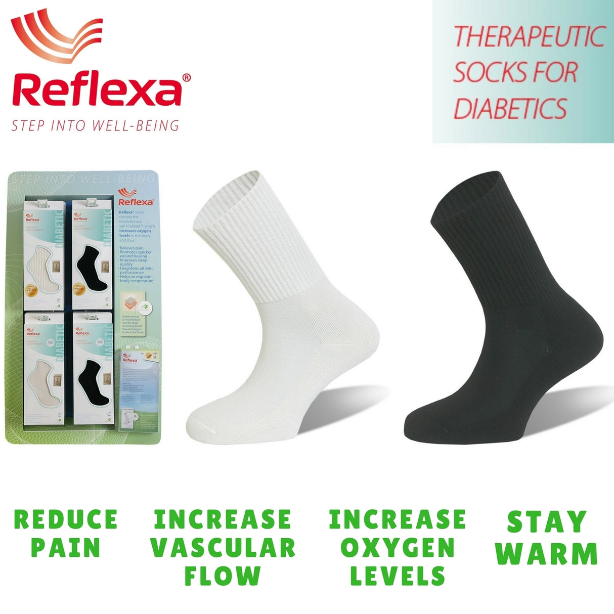 REFLEXA Diabetic Socks Flat Toe Seam Comfort Medical Circulation Health Sock