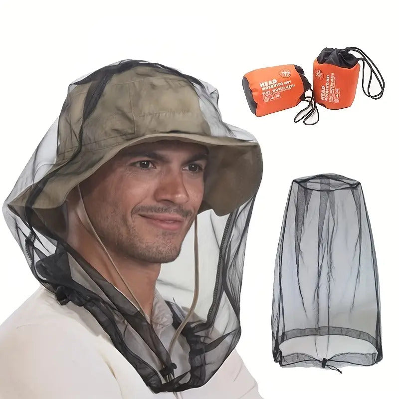 Mosquito Hat Net Head Protector Bee Bug Mesh Insect Mozzie Fishing Fly - Black