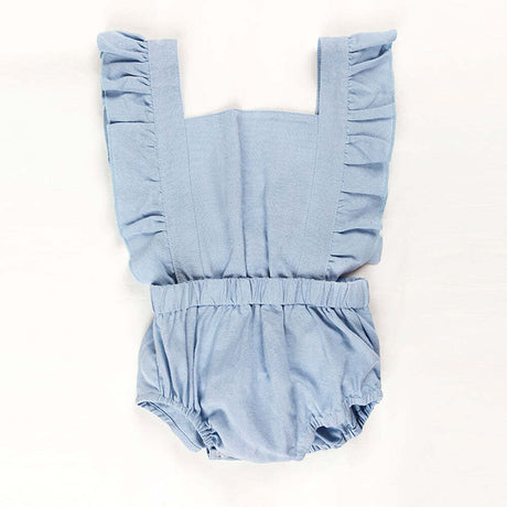 Ponchik Babies + Kids Ruffle Back Romper - Capri Blue