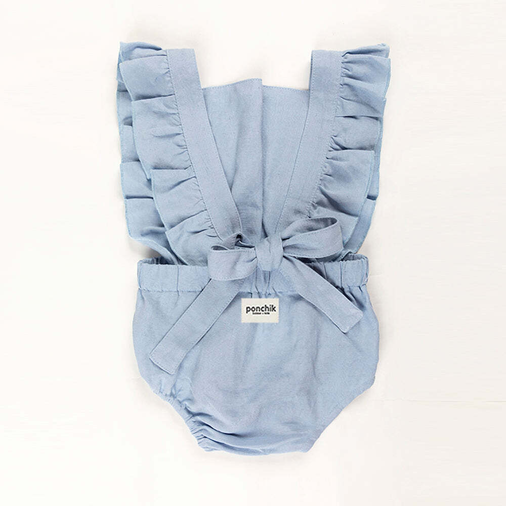 Ponchik Babies + Kids Ruffle Back Romper - Capri Blue