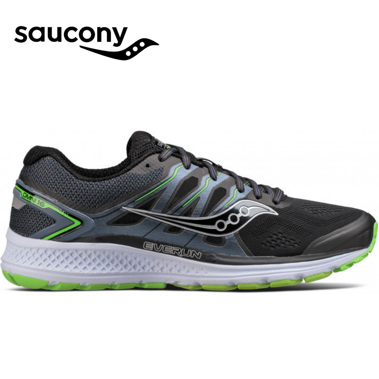 Saucony Mens OMNI 16 Wide Sneakers Runners Running Shoes - Black/Slime