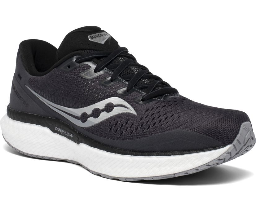 Saucony Triumph 18 Mens Running Shoe-Charcoal/White/Gris/Blanc