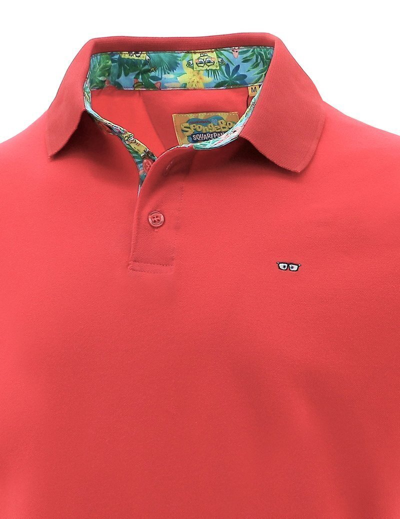 SPONGEBOB Squarepants Mens Polo Shirt Collar Hawaiian - Red