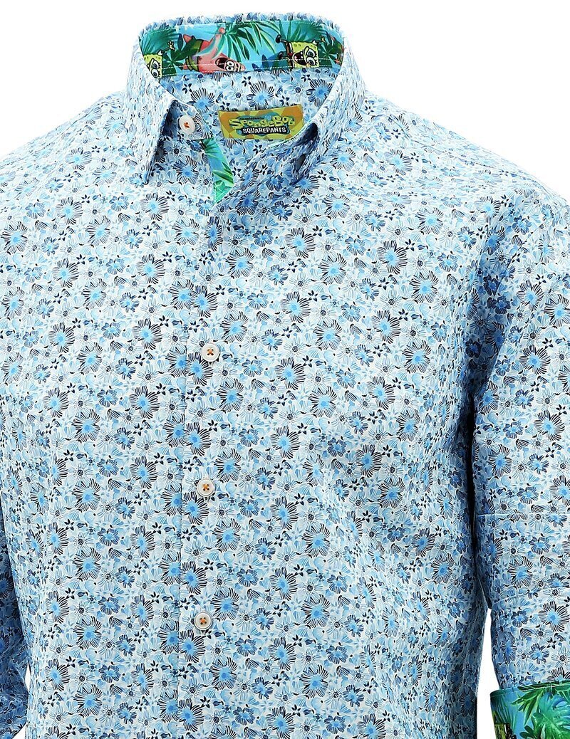 SpongeBob Squarepants Mens Long Sleeve Shirt Hawaiian - Floral Print