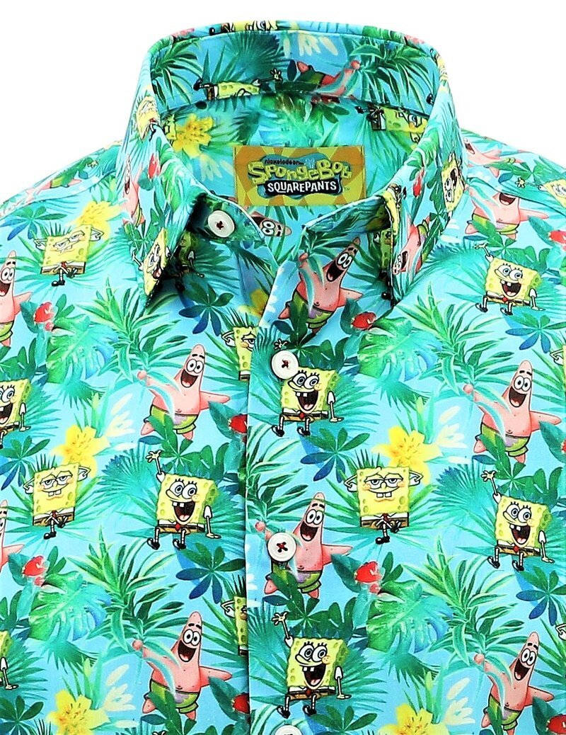 SpongeBob Squarepants Mens Short Sleeve Shirt Hawaiian Cotton Top