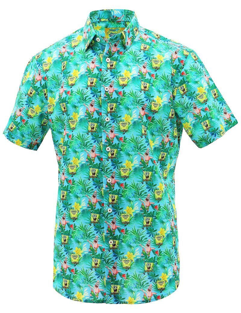 SpongeBob Squarepants Mens Short Sleeve Shirt Hawaiian Cotton Top