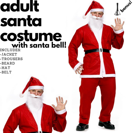 ADULT SANTA CLAUS COSTUME w Bell Suit Father Xmas Party Father Christmas