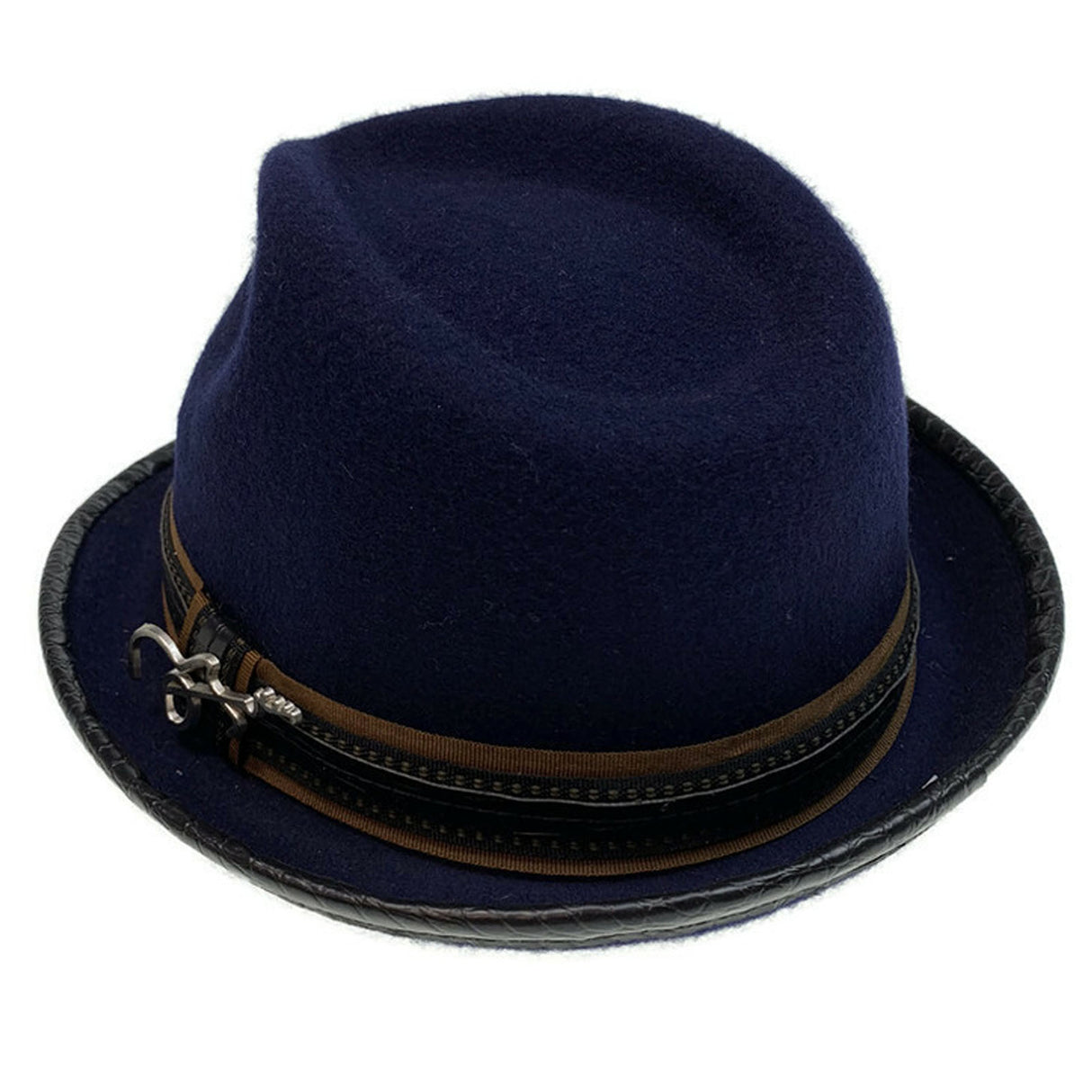 Carlos Santana 100% Wool Felt Soft Trilby Hat Music Note - Navy Blue