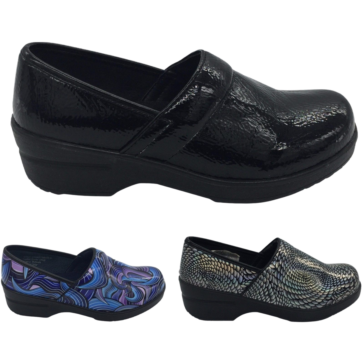 SAVVY Brandy Nursing Shoes Slip On Womens Work Working Hospitality Comfort Soft - Black Crinkle