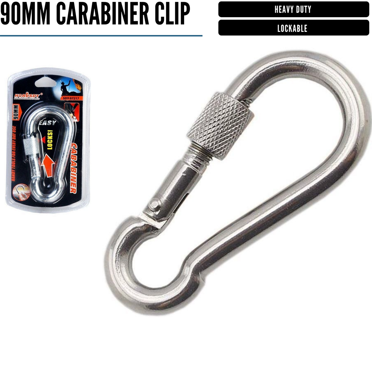 90mm Stainless Steel CARABINER Clip Hook Lockable Mountain Climbing