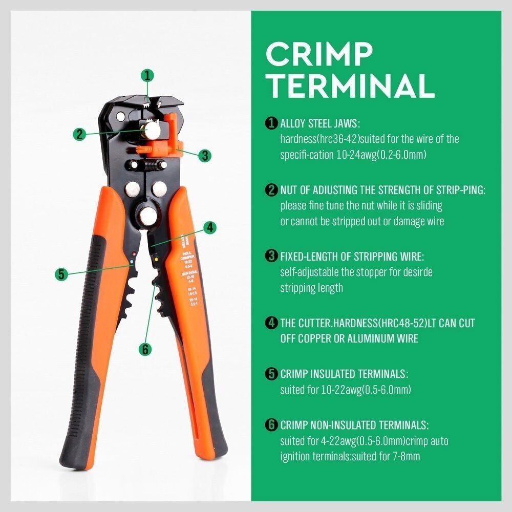 8" Self-adjusting Wire Stripper Cable Crimper Cutter Electrical Terminals Pliers