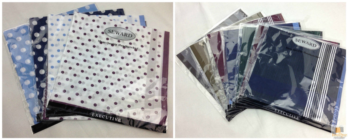 Deluxe EXECUTIVE SEWARD HANDKERCHIEF 100% Cotton Square Hankies Hanky Quality