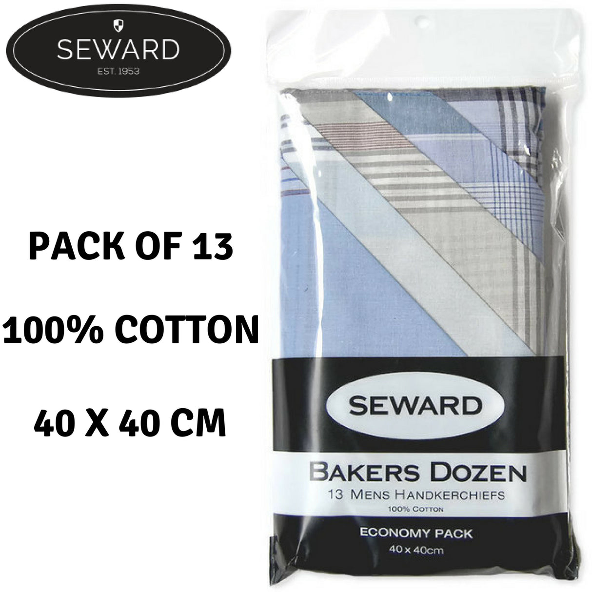 13x Mens Handkerchiefs SEWARD 100% Cotton Pocket Square Hankies Hanky Quality