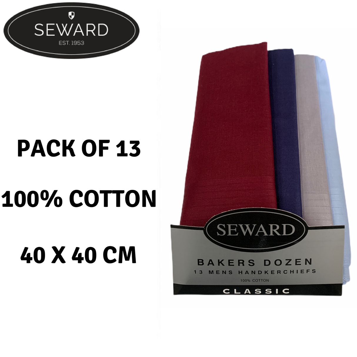 13x SEWARD Mens Handkerchiefs 100% Cotton Everyday Square Hankies Hanky Premium