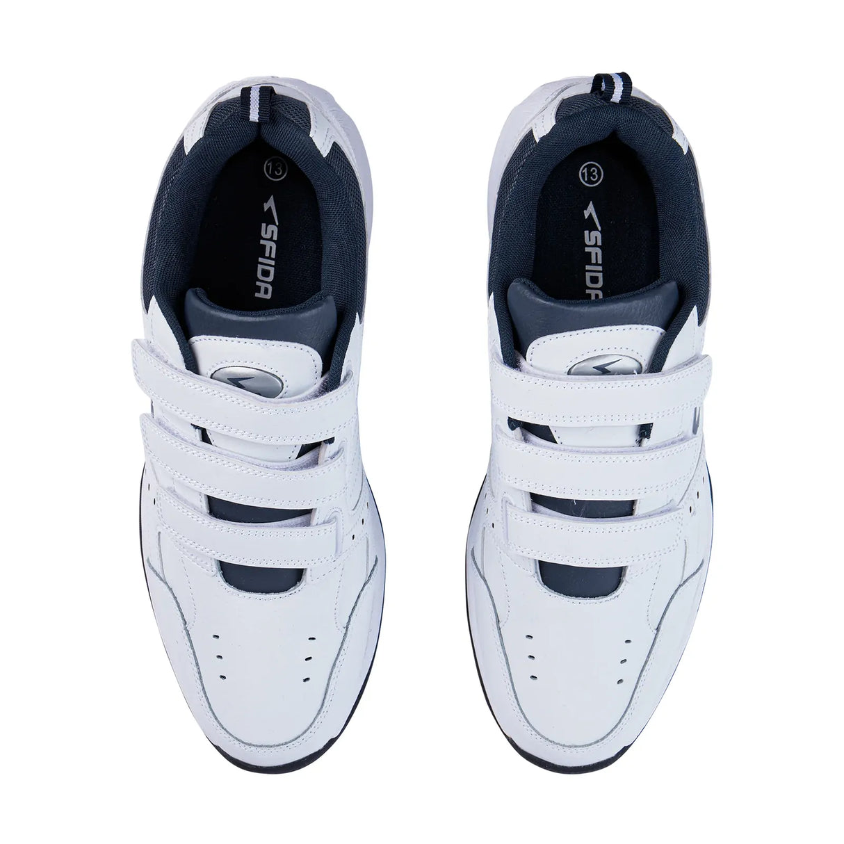 SFIDA Defy Senior Leather V Strap Cross Trainer Shoes Sneakers in White/Navy