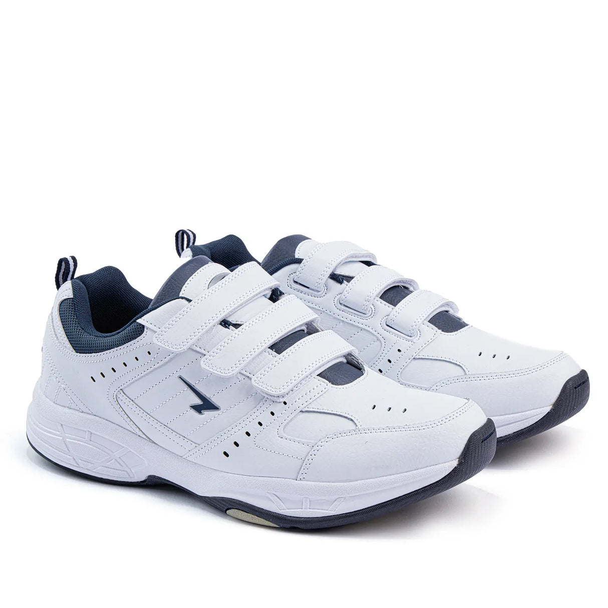 SFIDA Defy Senior Leather V Strap Cross Trainer Shoes Sneakers in White/Navy