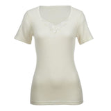 Thermo Fleece® Ladies Short Sleeve Thermal Top T Shirt w/Lace Motif - Natural