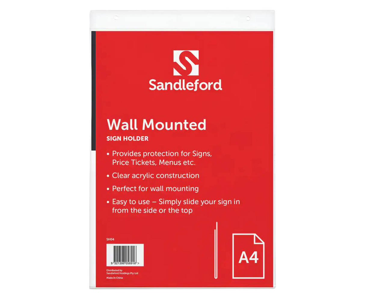 Sandleford A4 Wall-Mounted Sign Holder Clear Portrait 21.3cm x 4cm x 32.3cm