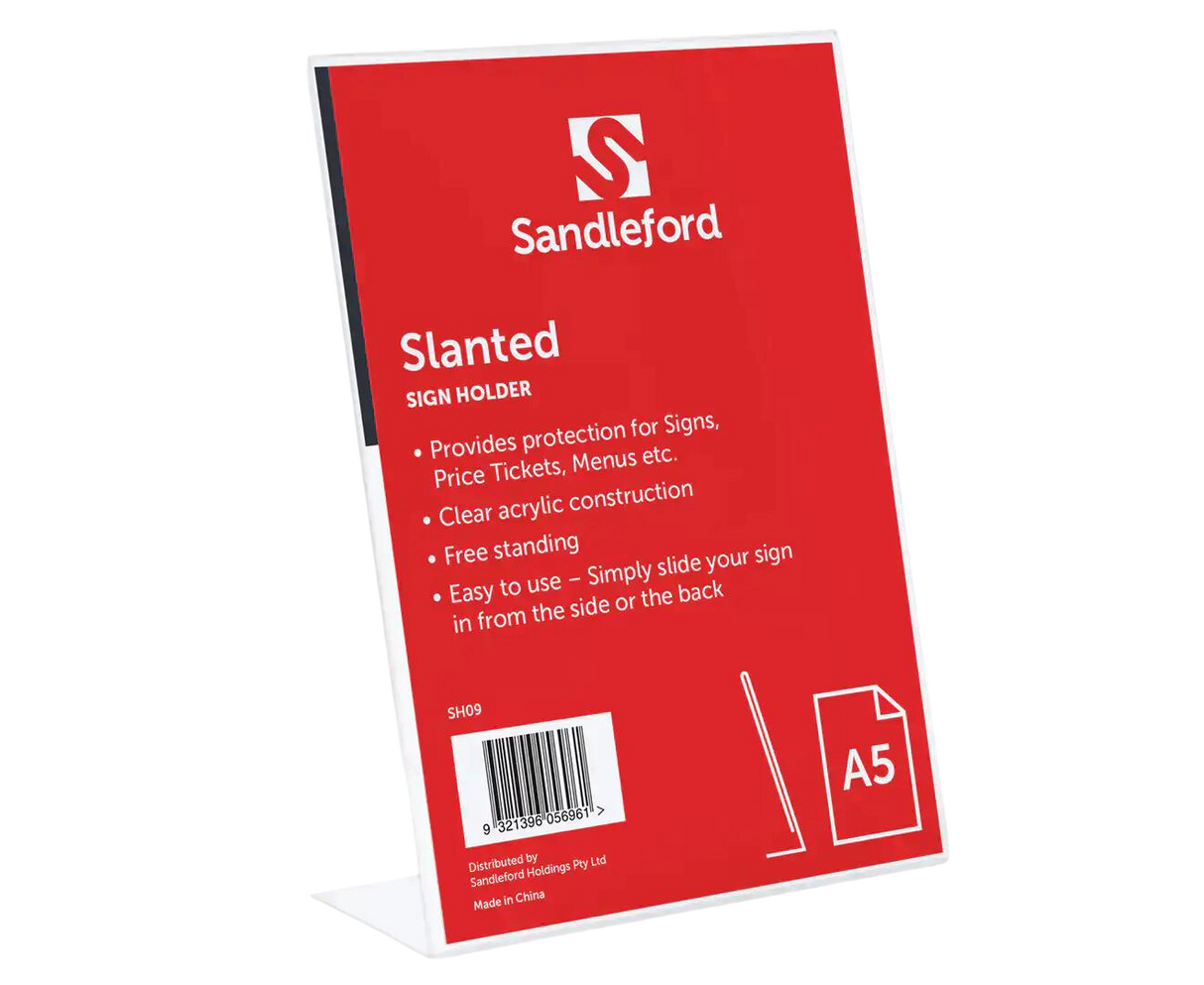 Sandleford A5 Slanted Sign Holder Portrait 21cm x 4.5 x 14.8cm (W x D x H)