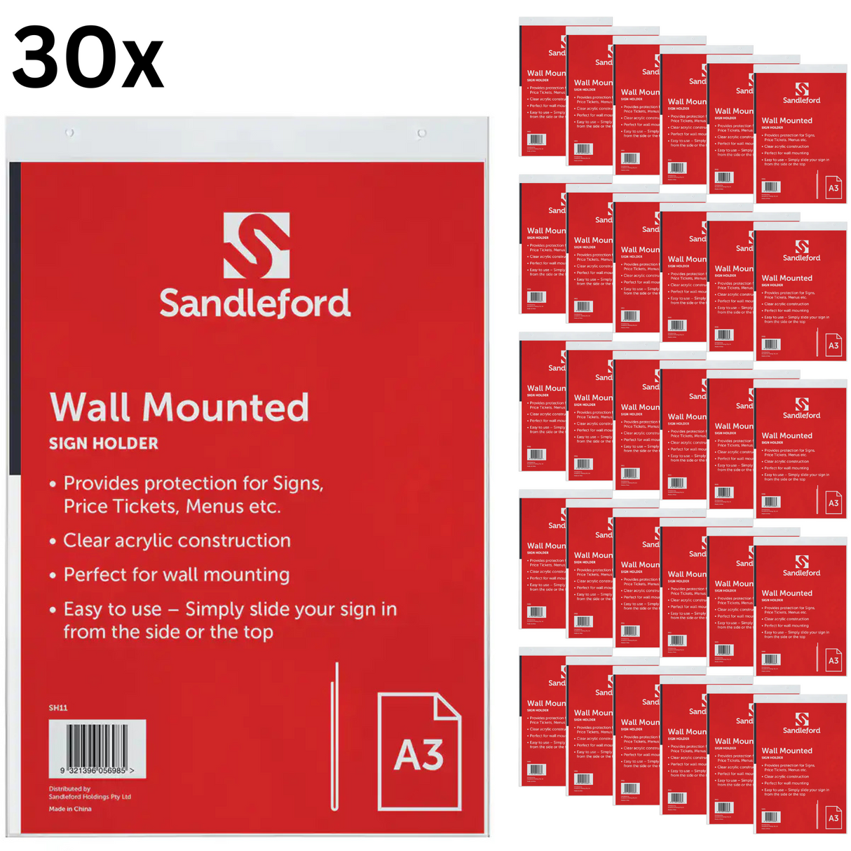 30x Wall Mount A3 Sign Holder Portrait Menu Poster Frame W298 x D6 x H445mm