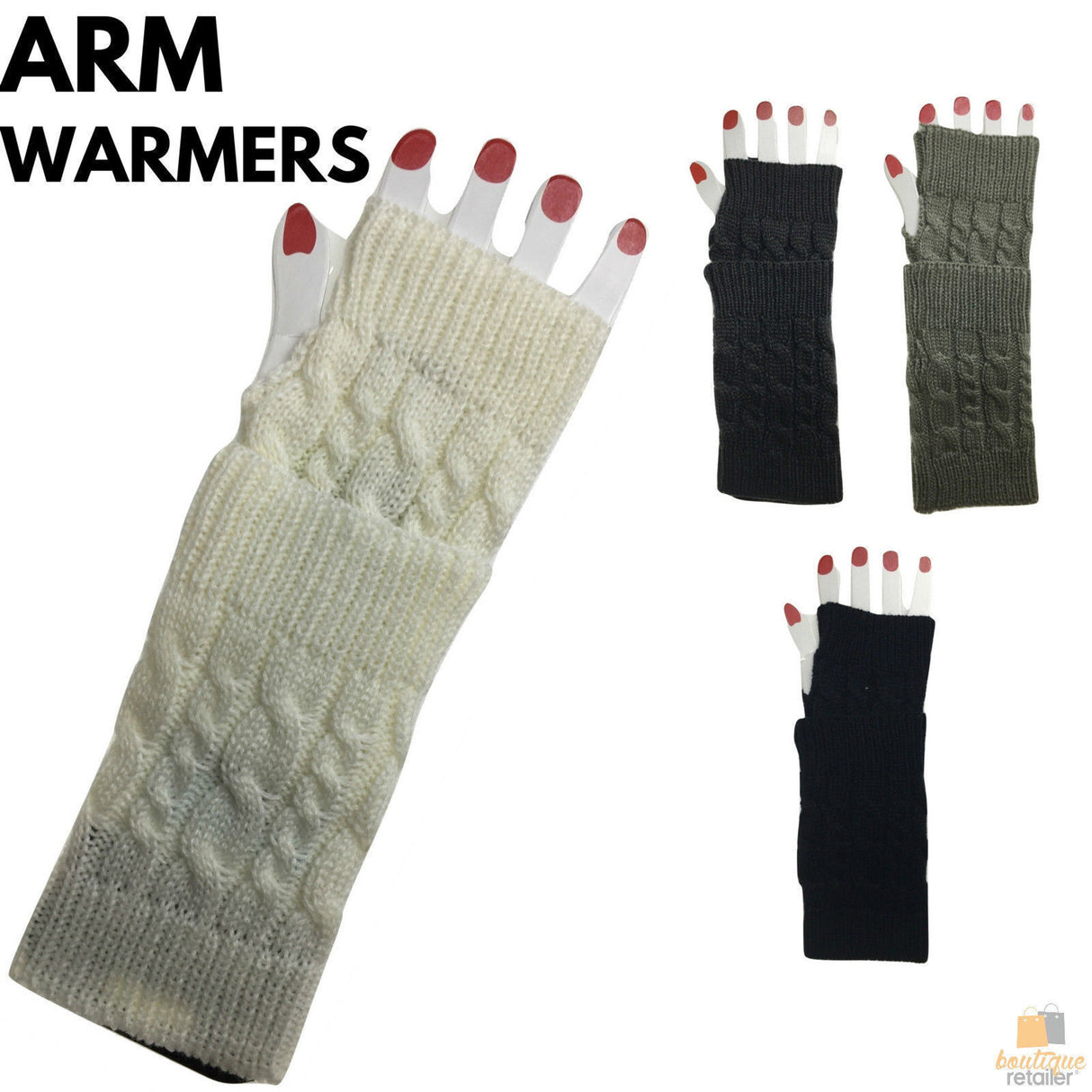 ARM WARMERS Knitted Short Fingerless Gloves Winter Mitten Cover Womens Party