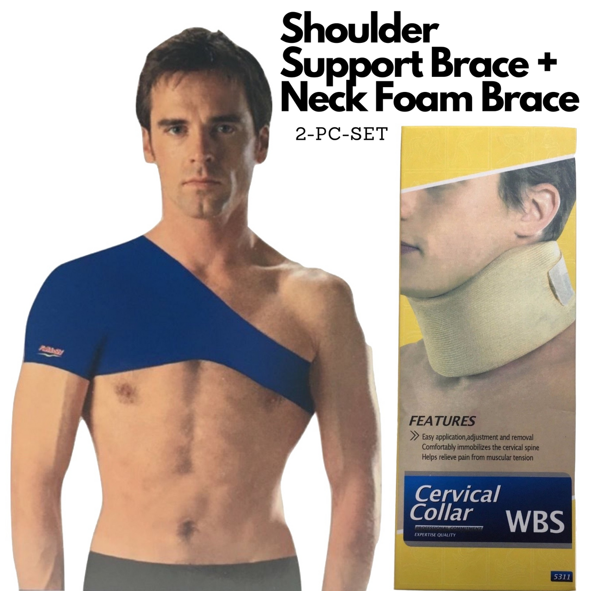 Shoulder Support Brace + Cervical Collar Neck Foam Brace Support Pain Relief