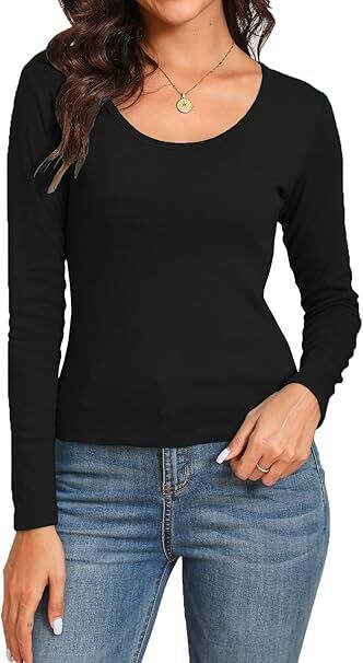 Womens Thermal Cotton Long Sleeve Spencer Tops Long Sleeve Underwear in Black