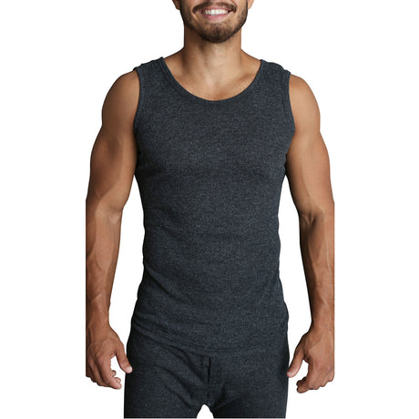 Mens THERMAL Merino Wool Blend Singlet Top Sleeveless Warm Underwear - Black