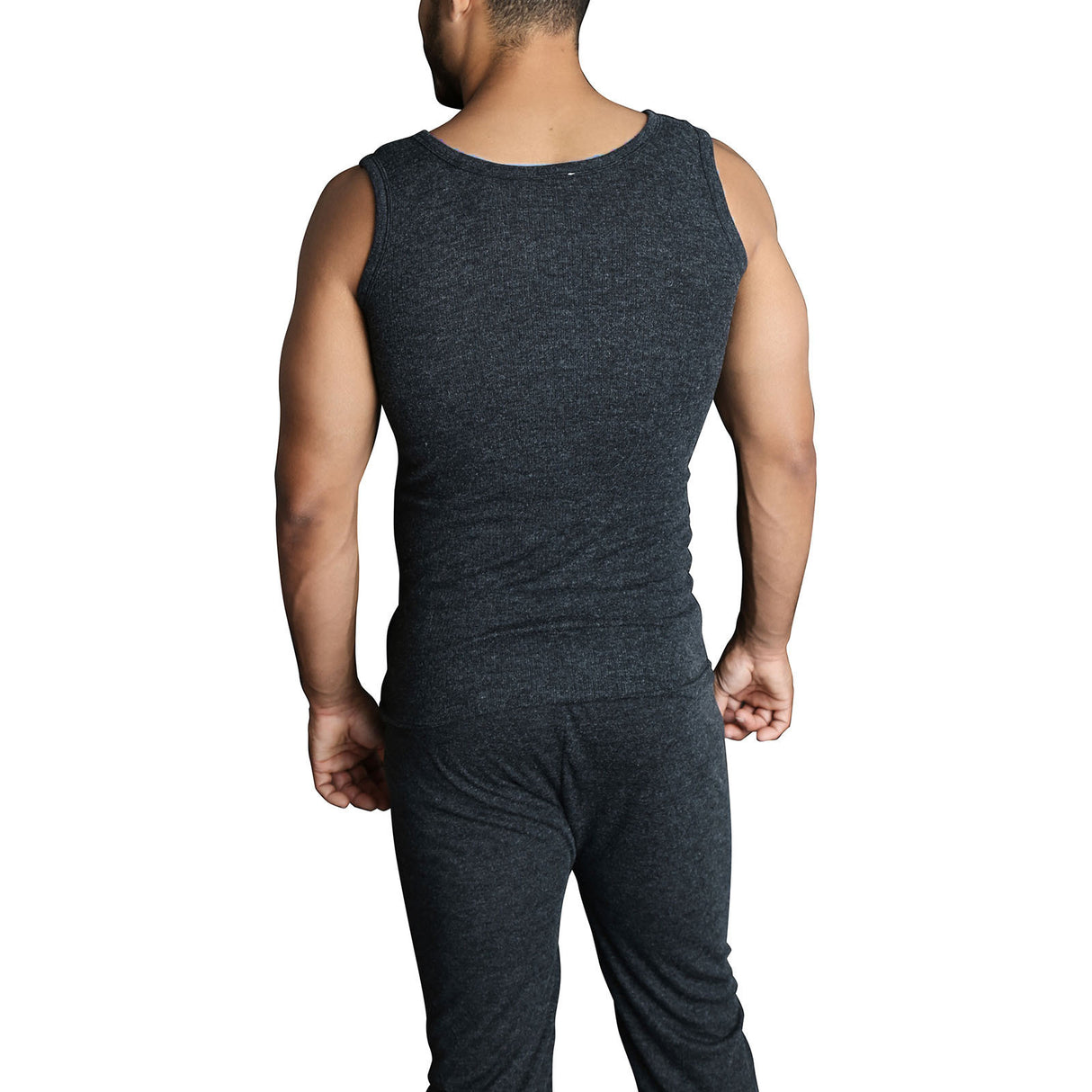 Mens THERMAL Merino Wool Blend Singlet Top Sleeveless Warm Underwear - Black