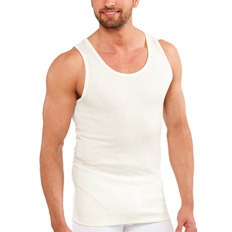 Mens THERMAL Merino Wool Blend Singlet Top Sleeveless Warm Underwear - Natural