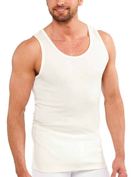 Mens THERMAL Merino Wool Blend Singlet Top Sleeveless Warm Underwear - Natural