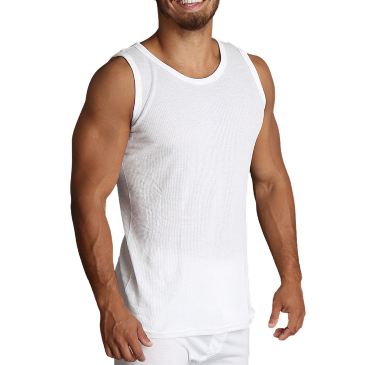 Mens THERMAL Merino Wool Blend Singlet Top Sleeveless Warm Underwear - Natural