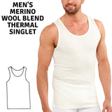 Mens THERMAL Merino Wool Blend Singlet Top Sleeveless Warm Underwear - Natural