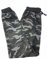 Mens Camouflage Track Pants Fleece Lined Jogger Camo Sweatpants Trackies - Black/Grey