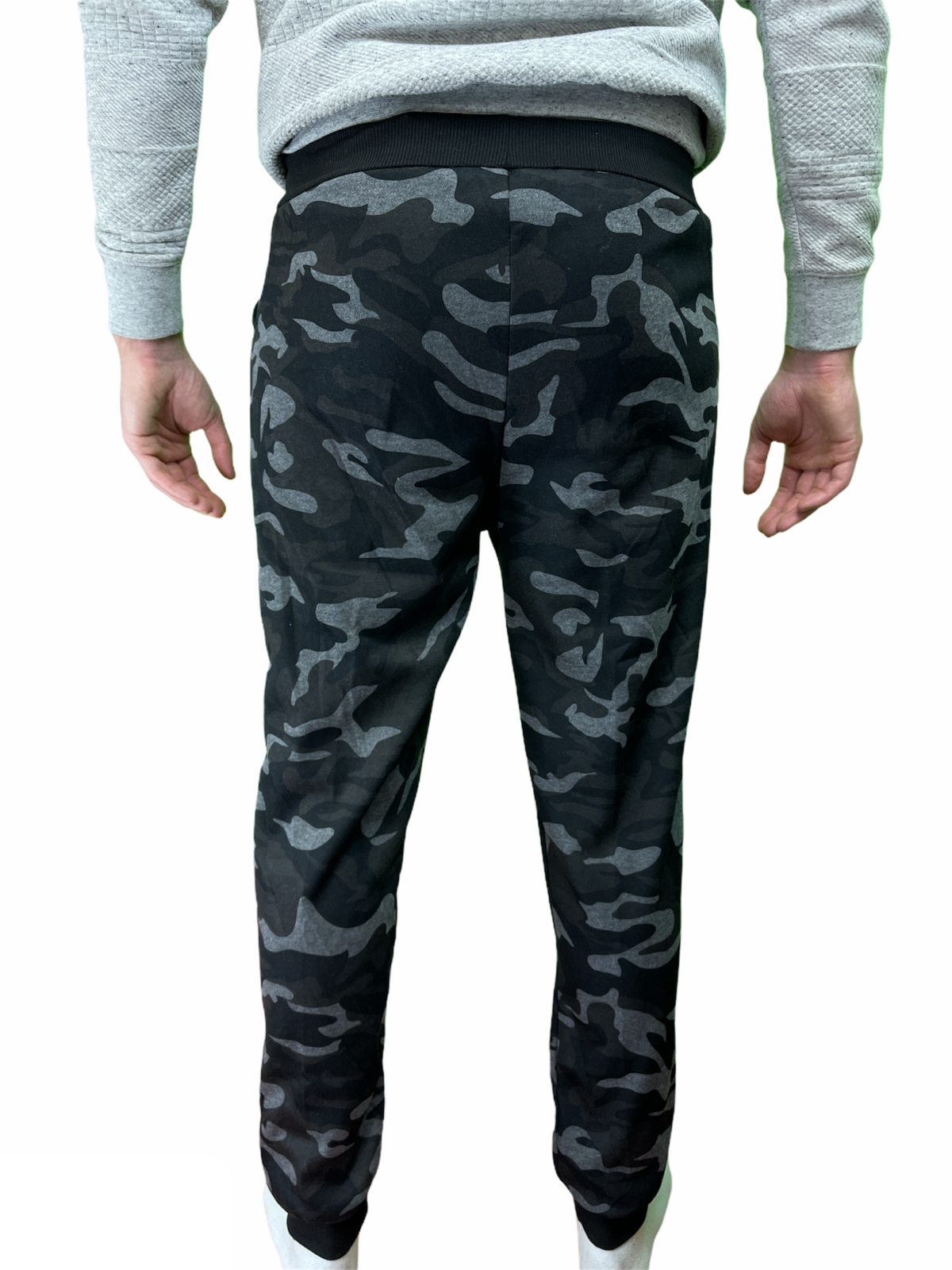 Mens Camouflage Track Pants Fleece Lined Jogger Camo Sweatpants Trackies - Black/Grey