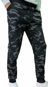 Mens Camouflage Track Pants Fleece Lined Jogger Camo Sweatpants Trackies - Black/Grey