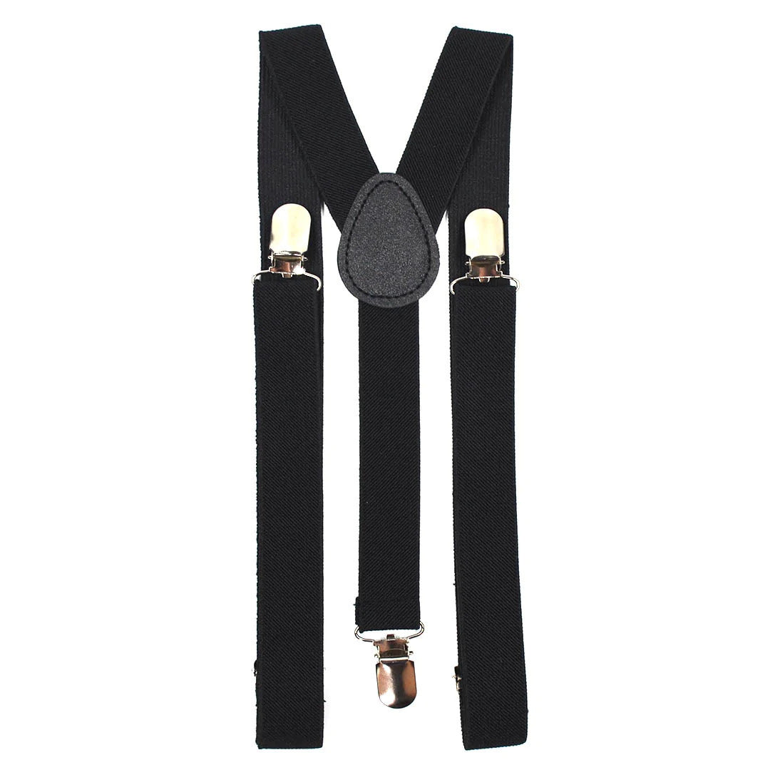 Mens Suspenders Braces Adjustable Strong Clip On Elastic Formal Wedding Slim - Black