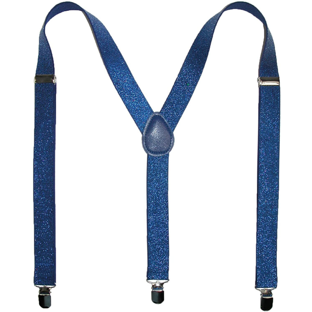 Mens Suspenders Braces Adjustable Strong Clip On Elastic Formal Wedding Slim - Blue (Glitter)