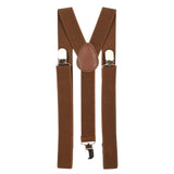 Mens Suspenders Braces Adjustable Strong Clip On Elastic Formal Wedding Slim - Brown