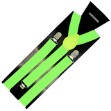 Mens Suspenders Braces Adjustable Strong Clip On Elastic Formal Wedding Slim - Fluro Green