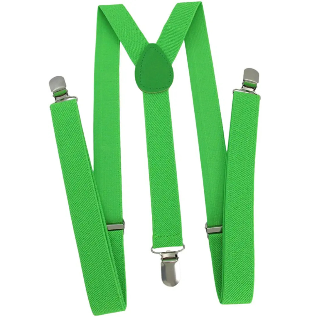 Mens Suspenders Braces Adjustable Strong Clip On Elastic Formal Wedding Slim - Green