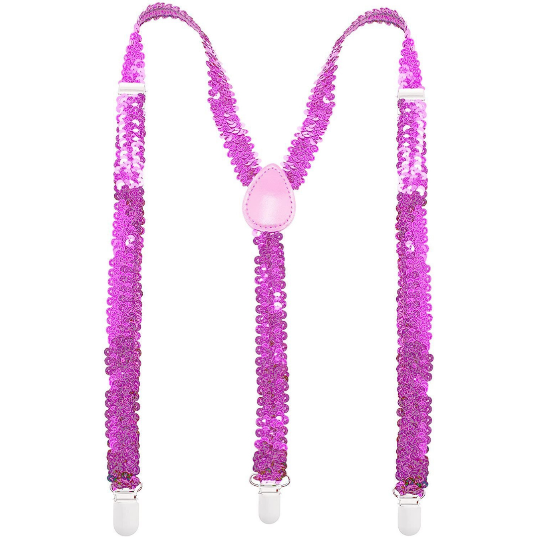 Mens Suspenders Braces Adjustable Strong Clip On Elastic Formal Wedding Slim - Light Pink (Sequin)