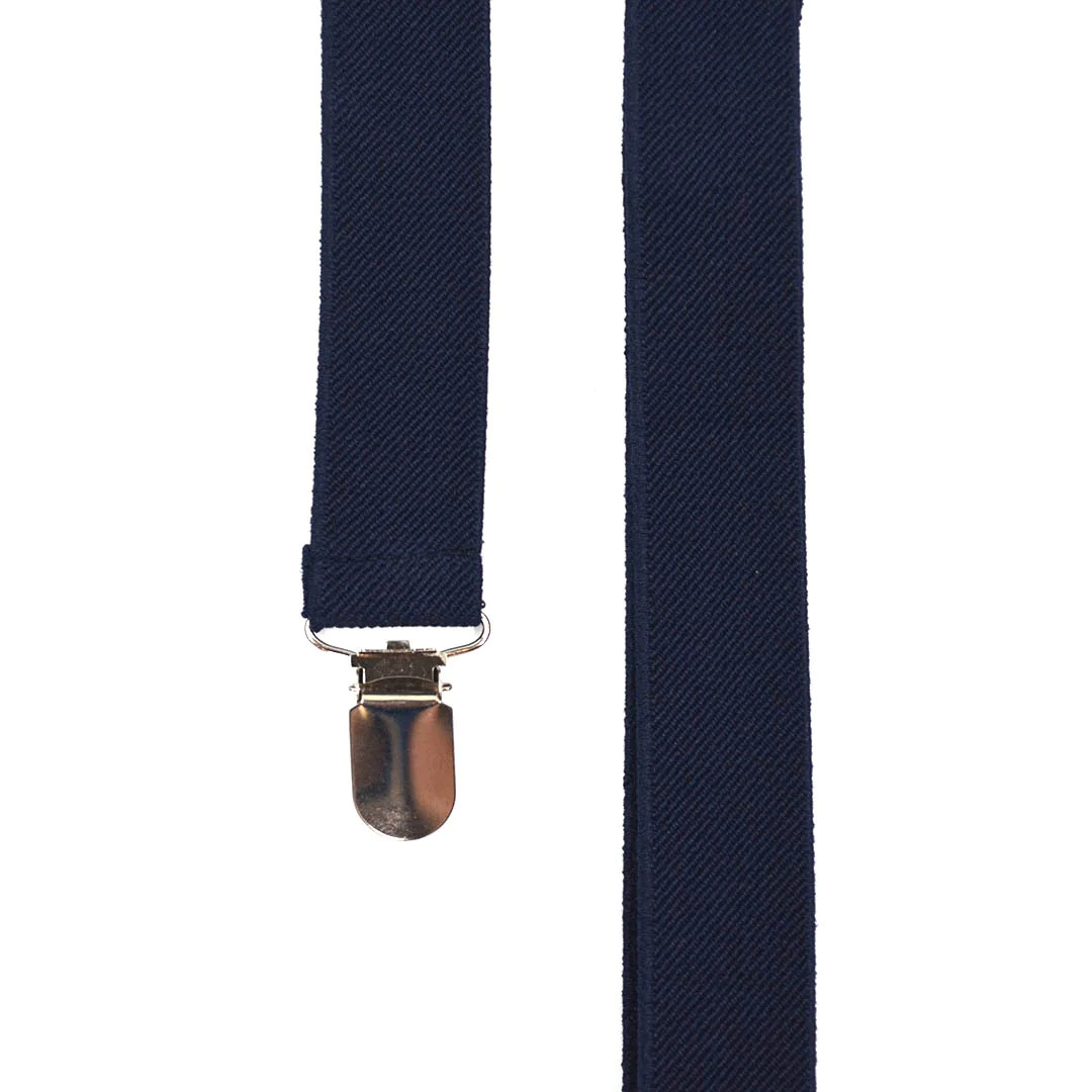 Mens Suspenders Braces Adjustable Strong Clip On Elastic Formal Wedding Slim - Navy Blue