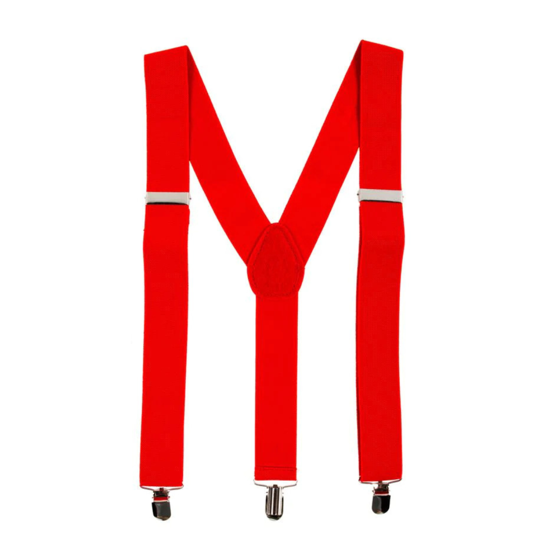 Mens Suspenders Braces Adjustable Strong Clip On Elastic Formal Wedding Slim - Red