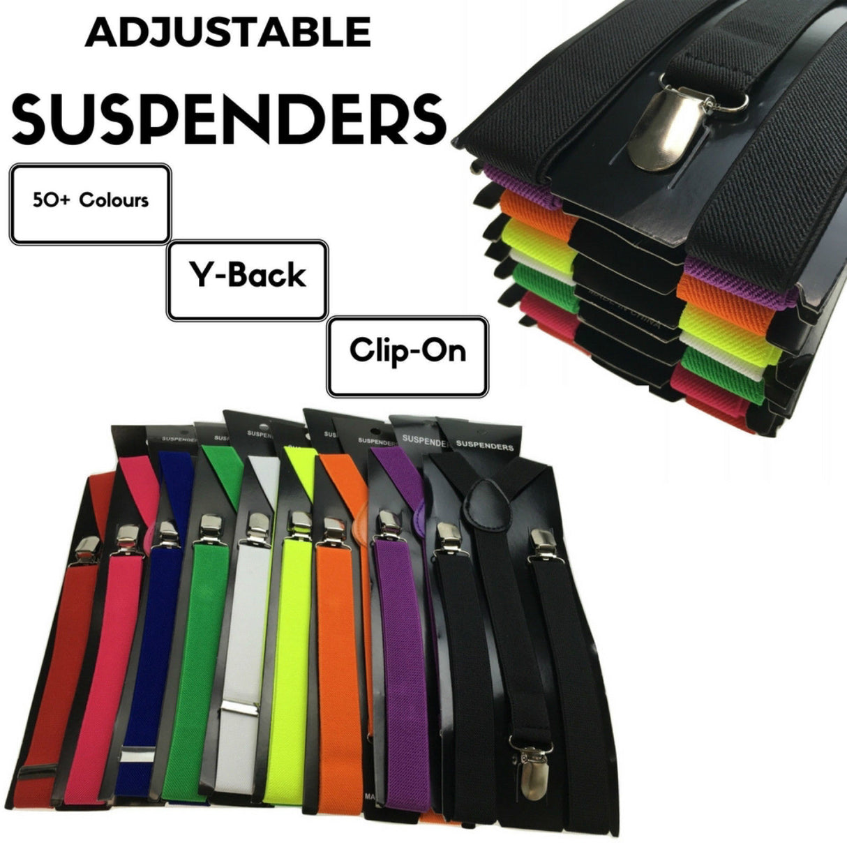 Mens Suspenders Braces Adjustable Strong Clip On Elastic Formal Wedding Slim - Rainbow