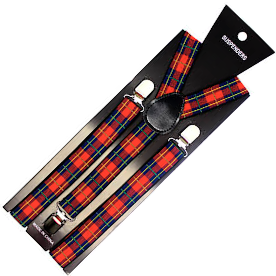 Mens Suspenders Braces Adjustable Strong Clip On Elastic Formal Wedding Slim - Tartan 1