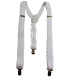 Mens Suspenders Braces Adjustable Strong Clip On Elastic Formal Wedding Slim - White (Sequin)